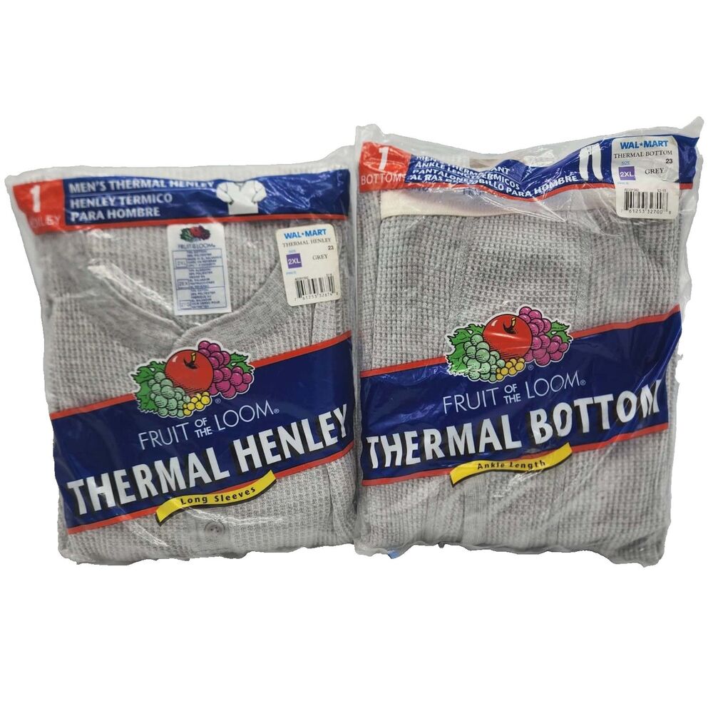 Fruit of The Loom Men's 2XL Thermal Henley & Bottom Pants Long Underwear Gray